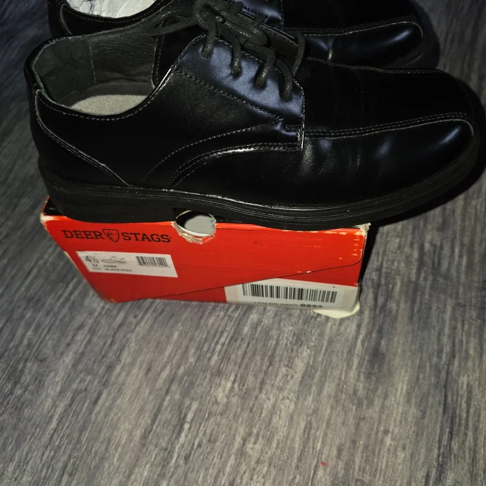 Deer‎ Stags Gabe Black Boys Lace Up Oxford Dress Shoes Size 4.5 M Bicycle Toe